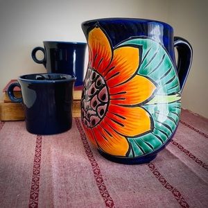 Mexican talavera pottery sunflower pitcher